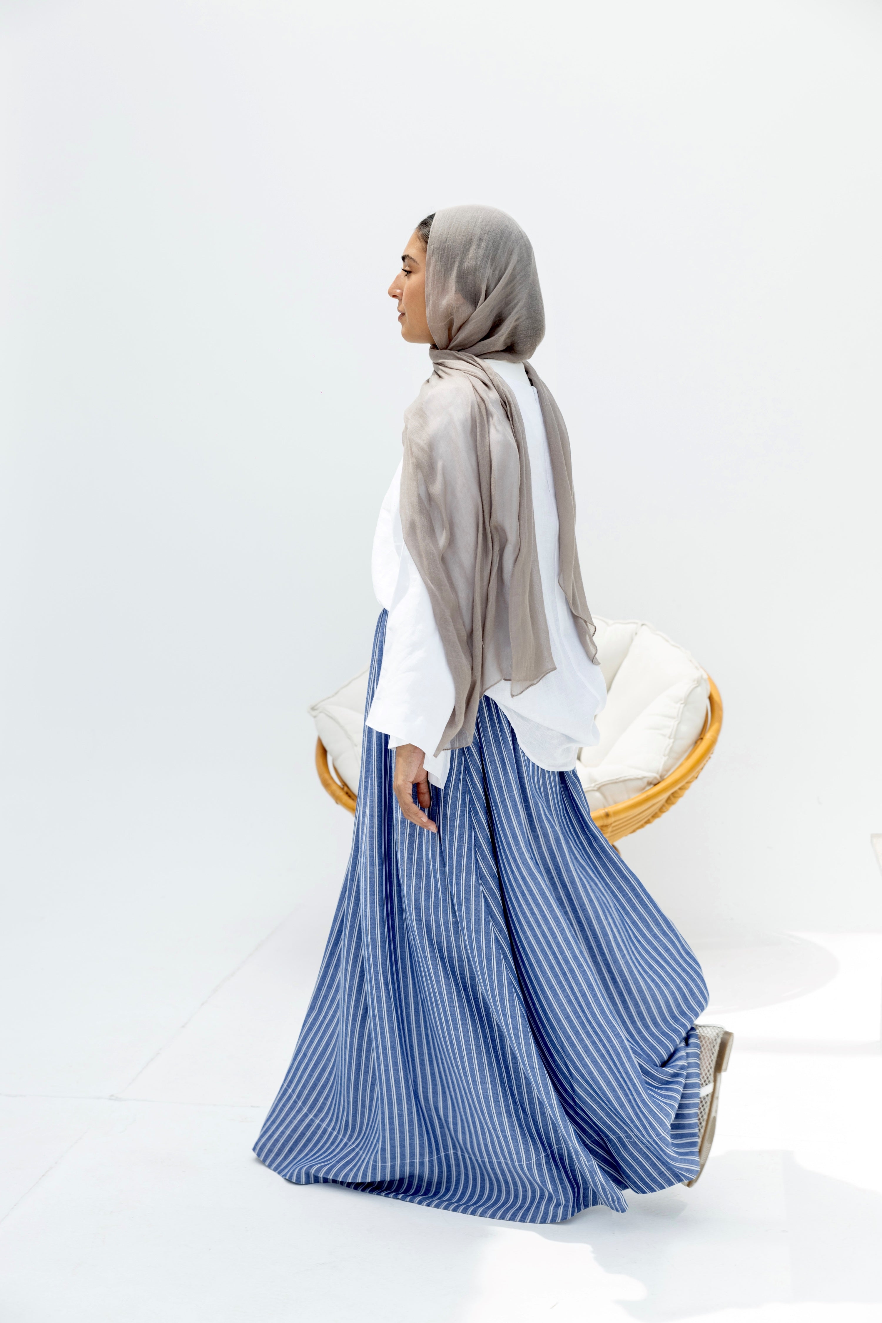 Mist Flow Skirt in Blue & White