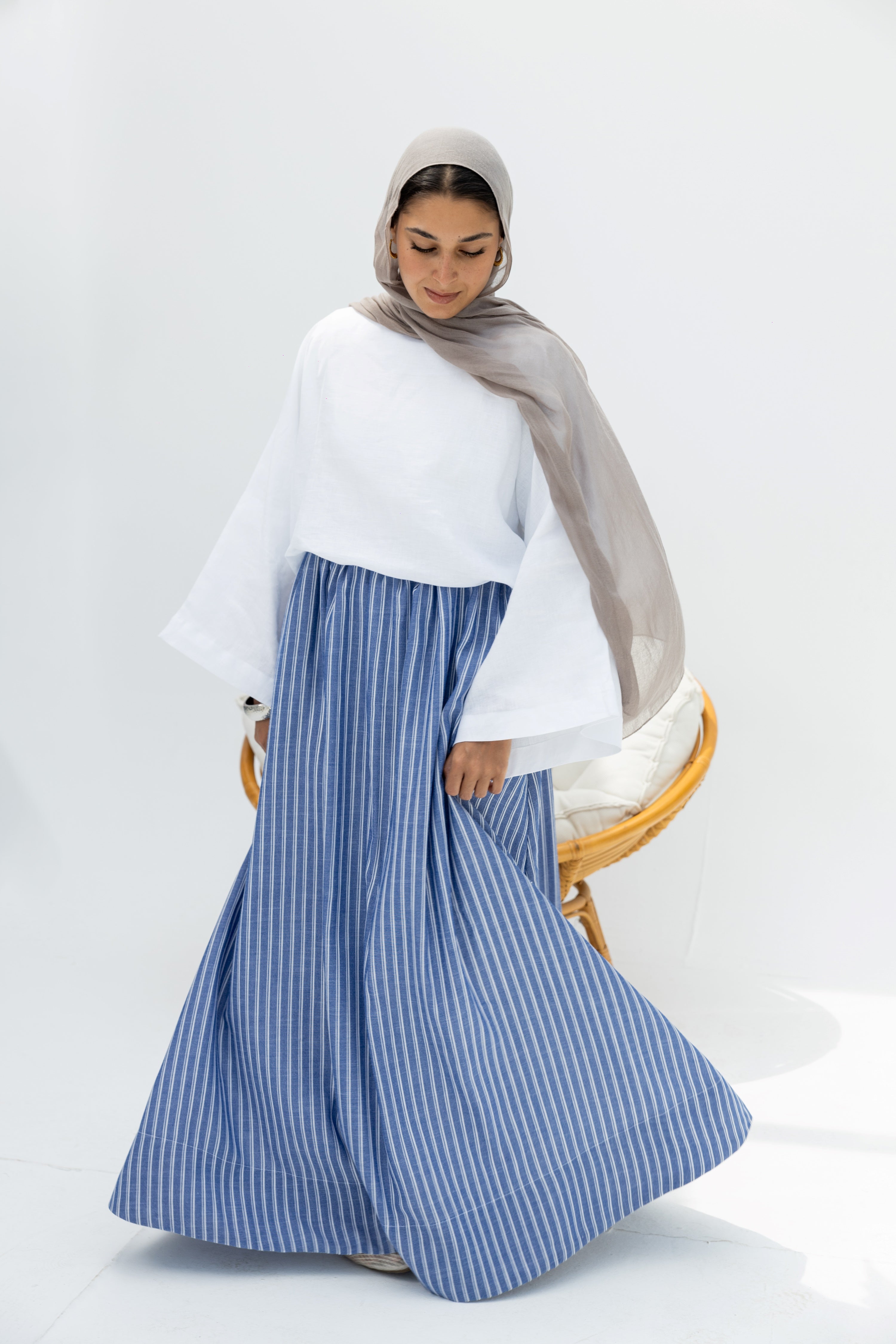 Mist Flow Skirt in Blue & White