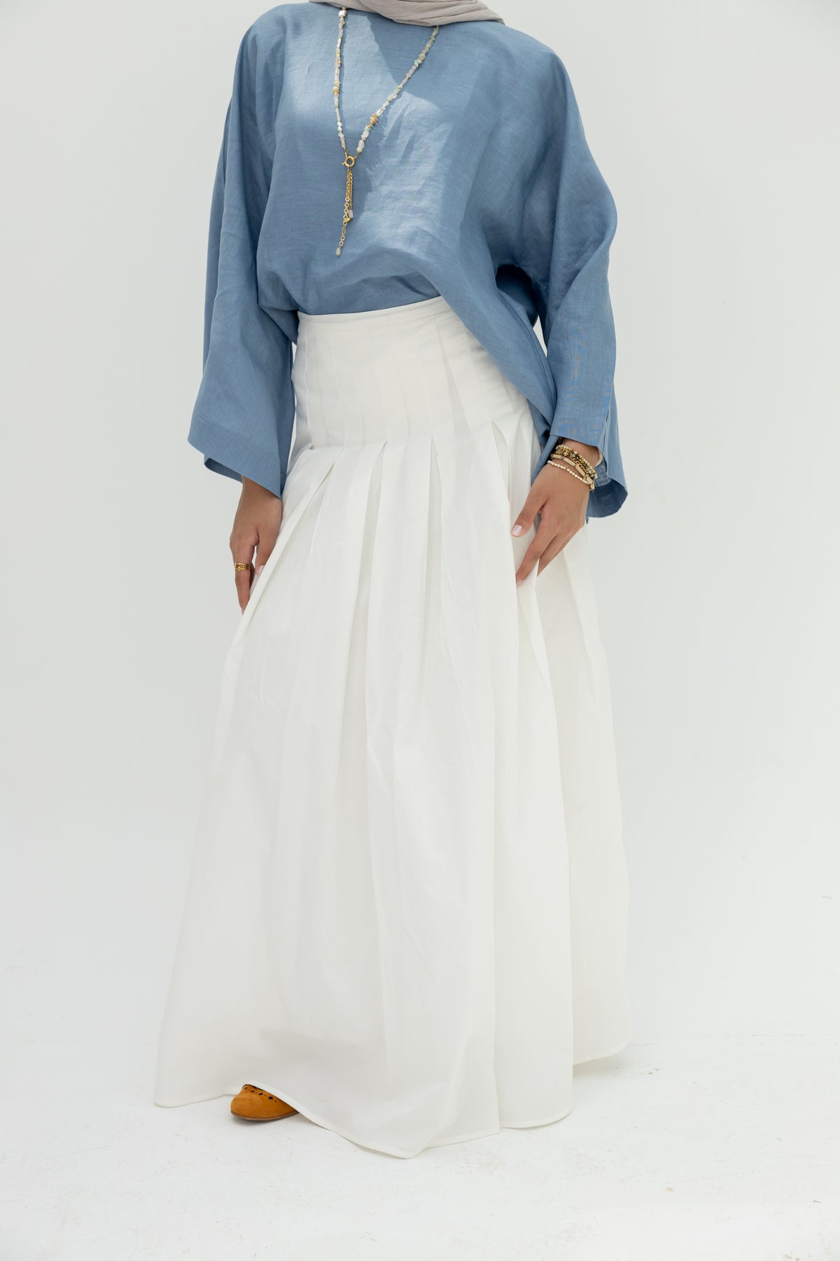 Pearl Fold Skirt in White