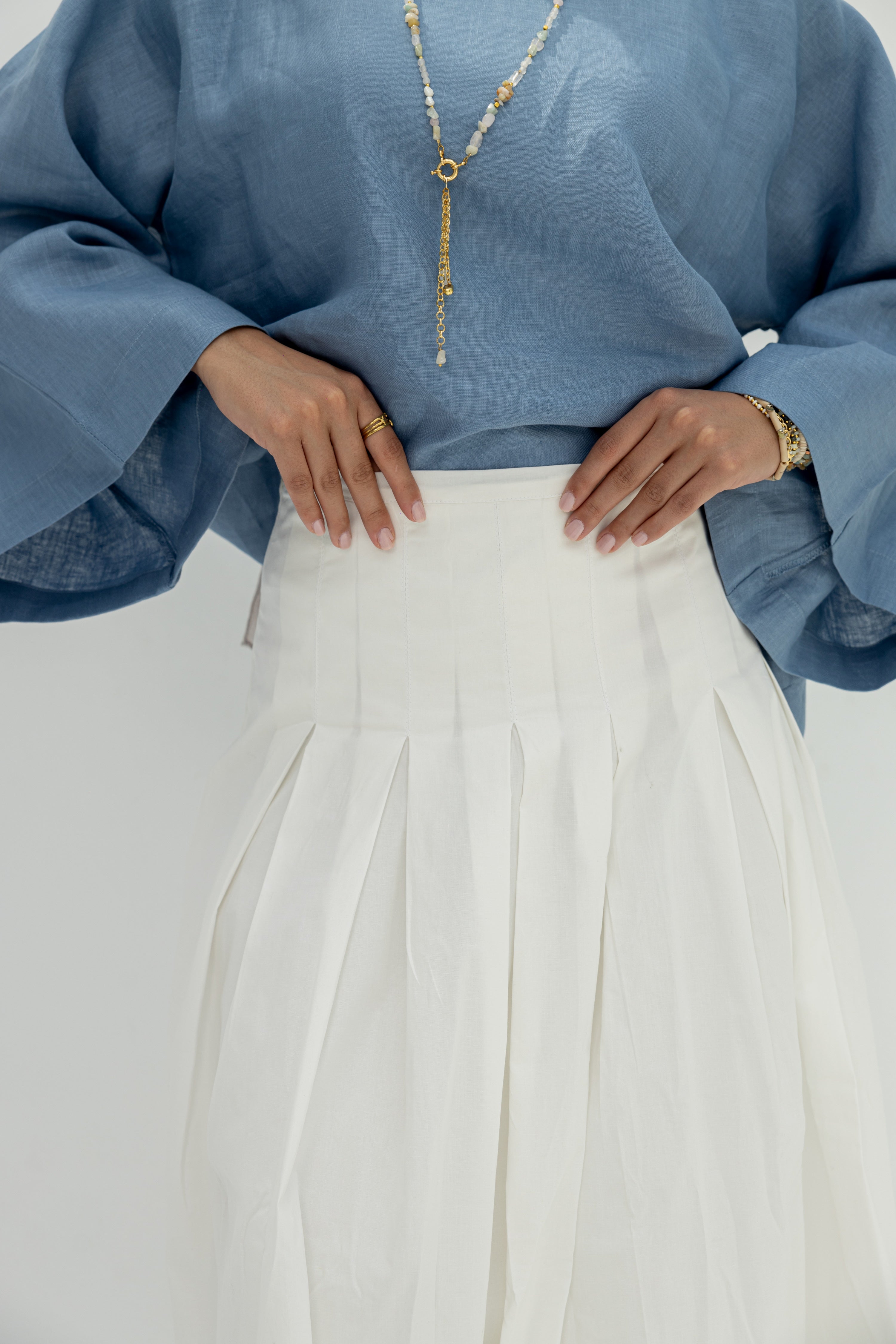 Pearl Fold Skirt in White