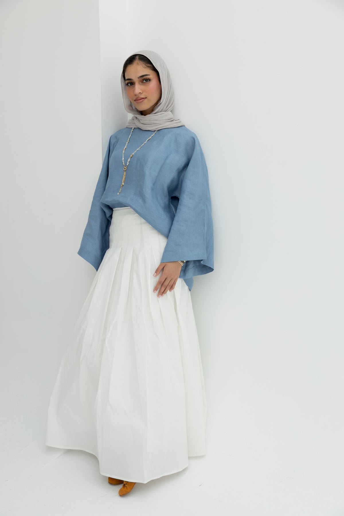 Pearl Fold Skirt in White